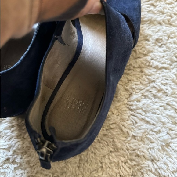 Eileen Fisher Marlow Wedge Mary Janes Loafers Size 7.5 Blue Suede Zipper - Picture 12 of 13